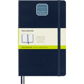 Moleskine - Classic Notebook Expanded, Plain Notebook, Hard Cover and Elastic Closure, Size Large 13 x 21 cm, Colour Sapphire Blue, 400 Pages