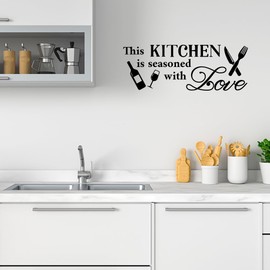 SUPERDANT Kitchen Wall Stickers This Kitchen is Seasoned with Love Wall Decals Removable Grey Kitchen Stickers for Wall Kitchen Wall Quotes Black Kitchen Decor 61x23cm