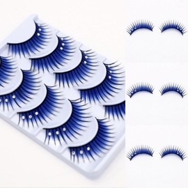5 Pairs Glitter Eyelashes 3D Blue Cosplay Anime Eyelashes Rhinestone Paiki 13mm Blue Dramatic Cartoon Eyelashes Party Stage Makeup Eyelashes Black Stem