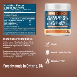 PureShrooms Sea Moss Instant Mushroom Coffee – Colombian Arabica Freeze-Dried with Lion’s Mane, Turkey Tail, L-Theanine – Low Acidity, Smooth – Focus, Gut Health, Immunity – 35 Servings