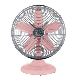 Good Housekeeping 92606 All-Metal 12" Retro Desk Office Table Fan with Wide Oscillation, 3-Speed Settings & Carrying Handle, Pink