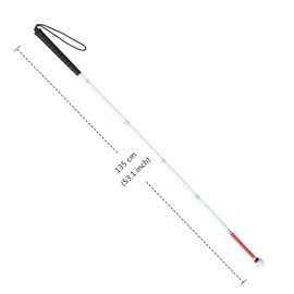 VISIONU Aluminium Folding Long Stick with 6 Stick Segments, Plastic Rolling Tip, White Stick for Blind People (Black Handle, 135 cm)