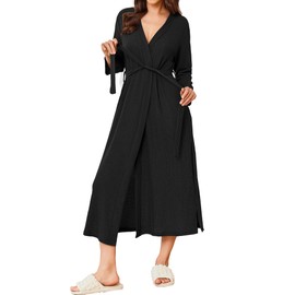 Ekouaer Women's Robe Long Waffle Knit Bathrobe Lightweight Soft Kimono Robes Loungewear