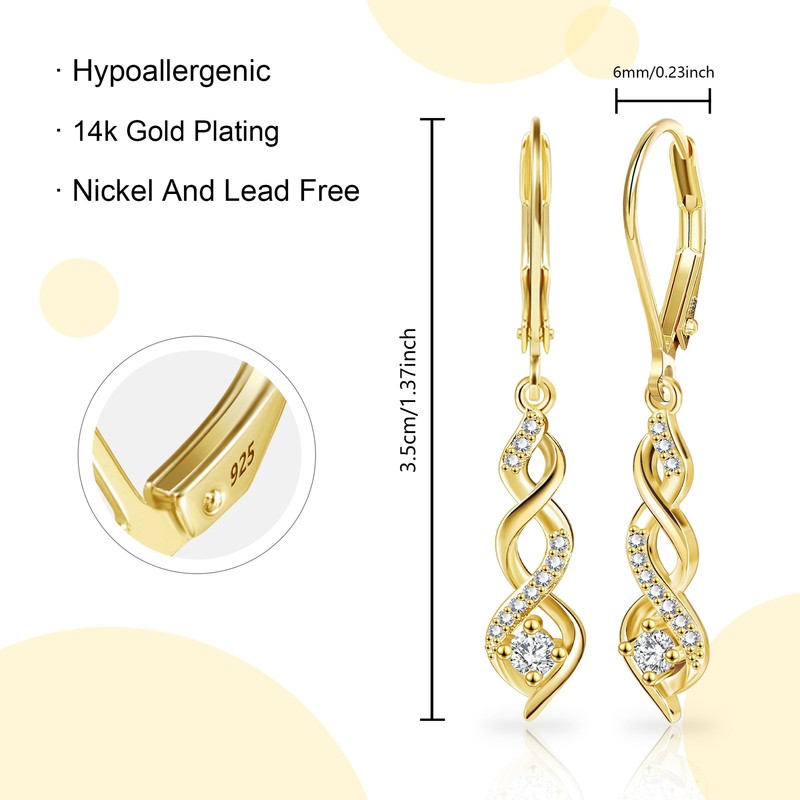 14K Gold Drop Dangle Earrings for Women Cubic Zirconia Hanging