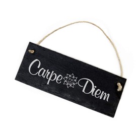 Carpe Diem Engraved Slate Sign, Sun Door Sign, Enjoy the Day, 22 x 8 cm, Dekolando
