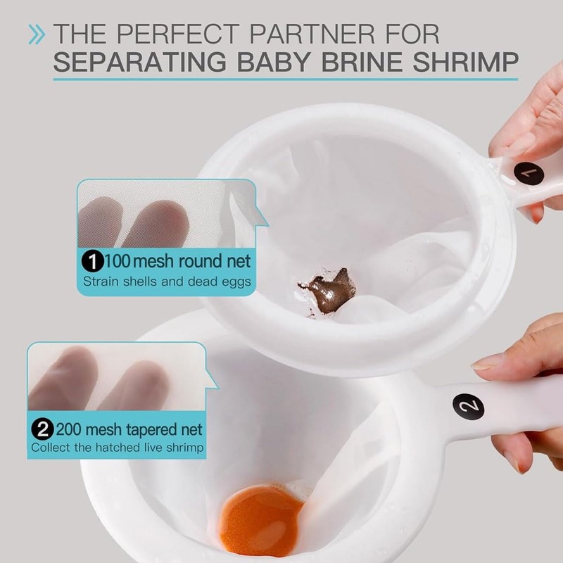 AIMALL 3PCS Dual-Mesh Baby Brine Shrimp Sieve Set, 80 &