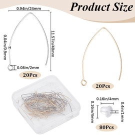 SOFPLATE 1 Box 40Pcs Drop Earring Hooks Stainless Steel Earring Wires Gold Marquise V Earring Hooks with Ear Nut and Loop Long Dangle Silver Earring Findings for jewellery Making Supplies DIY Beginner