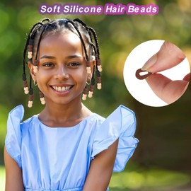 90 Pcs Silicone Hair Beads for Women Girls Braids, Soft Colorful Pony Beads Bulk for Kids Girls Women Hair Accessories for Braids (Dark Brown)