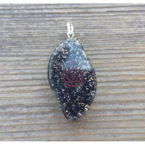 ORGONE BLACK TOURMALINE GEMSTONE EYE SHAPED PENDANT ORGONITE (ONE)
