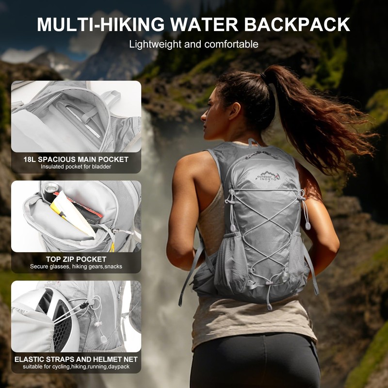 IX INOXTO Hydration Backpack, 18L Lightweight Hiking Backpack with 2L