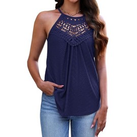 Halife Sleeveless Tank Tops for Women Eyelet Cropped Easter Ladies Summer Spring Tops 2024 Navy M
