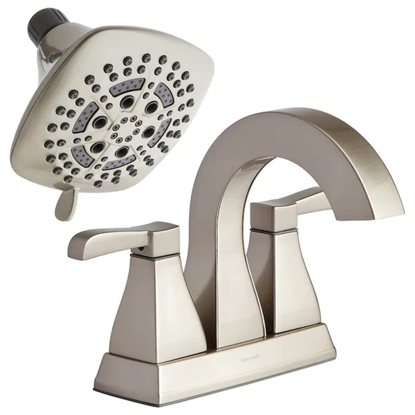 allen + roth Marchele Brushed Nickel Bathroom Sink Faucet, Drain and Shower Head