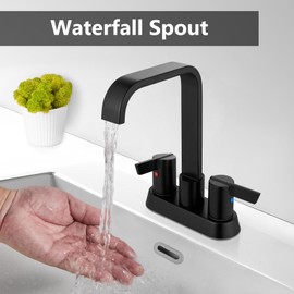 GBBNE Bathroom Faucet 4 Inch Centerset 3 Hole,Double Handle Faucet for Bathroom Vanity with Supply Lines and Pop-Up Drain Matte Black