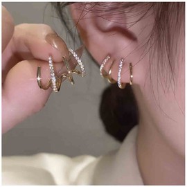 Yheakne Boho Klaue Ohrstecker Gold Cz Multi Creolen Kristallnadel Kralle Ohrringe Strass Huggie Illusion Ohrringe Schmuck für Frauen und Mädchen Geschenke