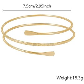 Boho Upper Arm Cuff Bracelet for Girls Women, Adjustable Gold and Silver Coils Arm Band Cuff Bracelet Punk Bangle Minimalist Style Bangle Open Armlets
