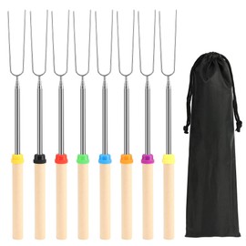 Pack of 8 Telescopic Marshmallow Barbecue Skewers, Stainless Steel Marshmallow Skewers, Extendable, Grill Rod for Camping Grill (8 Colours)