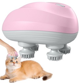 HIULLEN Elektrisches Kopfmassagegerät, Elektrisches Handmassagegerät, Tragbares Kopfhaut-Massagegerät mit 4 Knetköpfen, Wasserdicht Katzen Massagegerät für Ganzkörpermassage HundeköRper(Rosa)