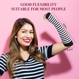 Long Arm Warmers Striped Fingerless Gloves for Women, Black and White