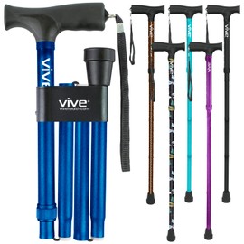 Vive Folding Cane - Foldable Walking Cane for Men, Women - Fold-up, Collapsible, Lightweight, Adjustable, Portable Hand Walking Stick - Balancing Mobility Aid - Sleek, Comfortable