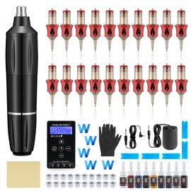 Tattoo Gun Kit - Tattoo Machine Kits Tattoo Supplies Set Tattoo Pen With Tattoo Needles Transfer Paper Suitcase for Tattoo Beginners (black 1)