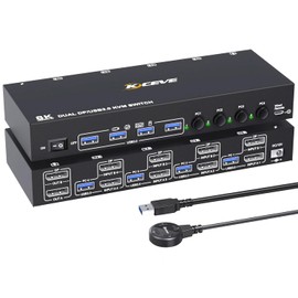 DisplayPort Reyoten KVM Switch, 4 Computers 2 Monitors, 8K@60Hz, 4×USB 3.0