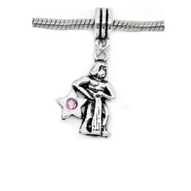 Zodiac Charm W/Pink Rhinestone Dangle Bead for Snake Bracelets (Choose You Sign from Menu Below) (Aquarius)