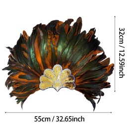 perfeclan Feather Headdress Headwear for Cosplay Mardi Gras Stage Performance, Orange