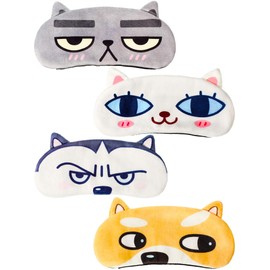 4 Pieces Cat Dog Sleeping Mask Funny Animal Sleep Eye Mask Blindfold for Kids Adults with Adjustable Strap Soft Cute Eyeshade Cover for Blocking Out Lights Sweet Sleep Travel Relax, Nap, Meditation