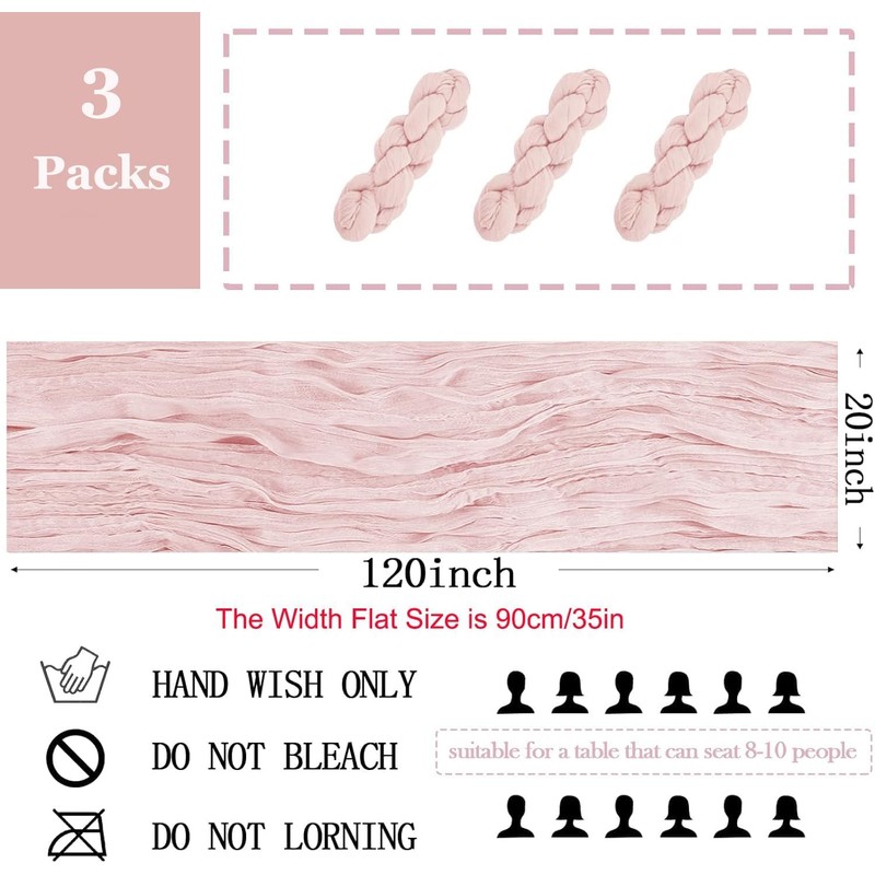 3 Piece 10Ft Cheesecloth Table Runner, Table Decor Romantic Wedding