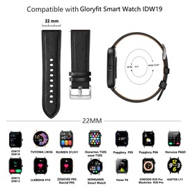 Issinlky Strap for Veryfit Smart Watch IDW19/IDW13/IDW16/IDW18, 22 mm leather business strap for Gloryfit TUYOM LW36, H1/D1, T50S, P66/P66D/P72/P95, Y6, R30PRO, YB54, G39, AGPTE LW. 11 11 Smart