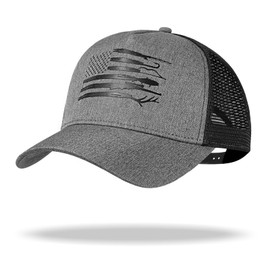 Oversize L/XL/XXL Hunting & Fishing Trucker Hat - Large Size Breathable Mesh American Flag Baseball Cap for Men Big Head Black/Black