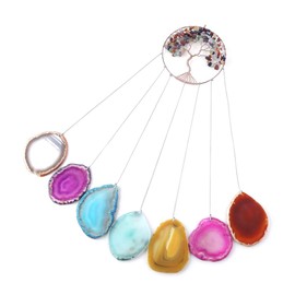 Mogokoyo 7 Chakra Wind Chimes Natural Agate Discs Tree of Life Crystal Hanging Wind Chimes for Garden Outdoor Indoor Decoration