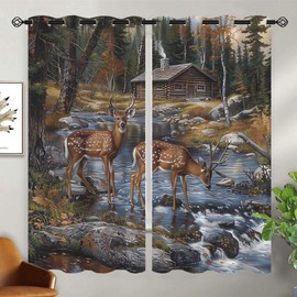 XINBADU Rustic Cabin Deer Blackout Curtains for Girls Boy Home Decor, Country Farm Forest Wildlife Grommet Thermal Insulated Drapes Darkening Window Curtain for Bedroom Living Room, 72 x 63 Inch