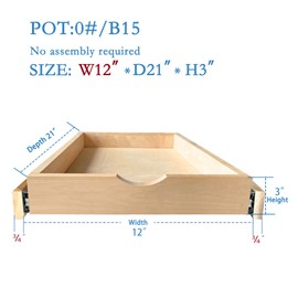 LuxursKingQYW NS Soft Close Cabinet Drawer Wood Pull Out Tray Drawer Box Kitchen Cabinet Organizer Cabinet Slide Out Shelf Wooden Pull Out Shelf (No Assembly Required-12 W×21" D×3" H)