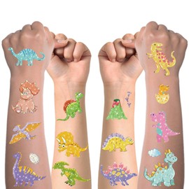 Children's Tattoo, 10 Sheets Glitter Dinosaur Temporary Tattoo Set, Waterproof Skin-Friendly Tattoo for Girls and Boys, Birthday Party Decoration Accessories for Children's Birthday Party Bags