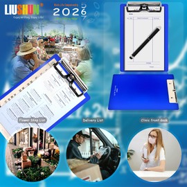 Small Aluminum Clipboard Metal A5 w/Stainless Hangable Pen Holder Low Profile Clip Board 9" x 6" Memo Message Half Letter for School Office Business Medical Workshop Factory Supplies (Blue, A5)