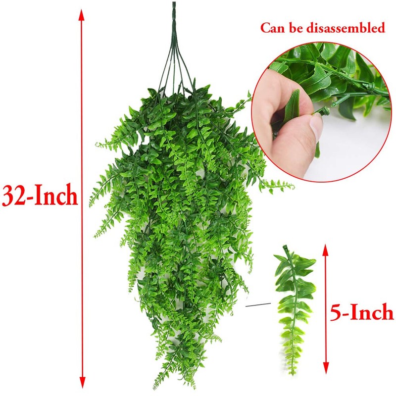 Antspirit 2pack Artificial Fake Hanging Ferns Plants Vine Fake Ivy