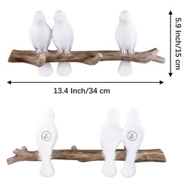 QUMENEY Resin Bird Hooks Creative Coat Hooks Wall Mounted Hook Rack 3 Birds Rack Vintage Wall Hanging Hooks Entrance Hanger for Keys Towels Coats Hats (White 3 Birds Hooks)