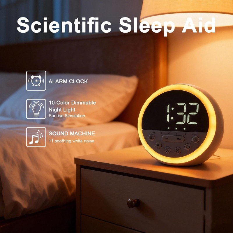 OCEST Sunrise Alarm Clock with White Noise & Dimmable RGB