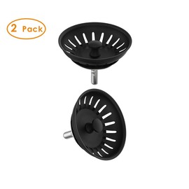 KANARY Stainless Steel Kitchen Sink Strainer Basket-Replacement for Standard Drains(3-1/2 inch)-Ball-Lock Rubber Stopper (2-Pack, Matte Black)