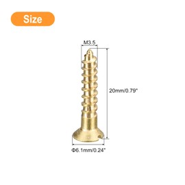 sourcing map Brass Wood Screws, 60Pcs M3.5 x 20mm Slotted Drive Flat Head Self Tapping Screw Countersunk for Woodworking Furniture