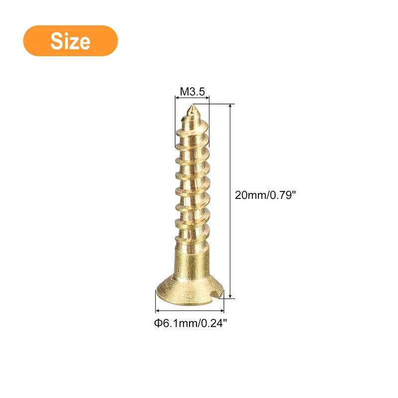 sourcing map Brass Wood Screws, 60Pcs M3.5 x 20mm Slotted