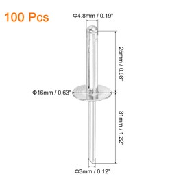 sourcing map 100Pcs 3/16"x1" Aluminum Large Head Tri Grip Rivets, Large Flange Tri Grip Rivets for DIY, Sheet Metal, Automotive Repairs, Furniture, Marine Boat (Silver)