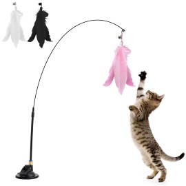 Unbranded 3pcs Cat Teaser Toy Set Suction Cup Feather Teaser Flexible Interactive Cat Toy