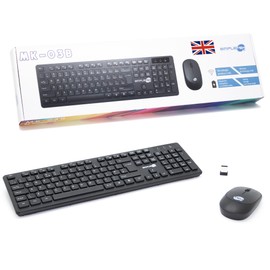 Simpletek - Kit Maus & Tastatur Schwarz Wireless 2.4G UK Layout | Englische Tastatur QWERTY | Numerische Tastatur Ergonomische Maus 3 Tasten USB-Empfänger