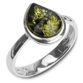 Ian and Valeri Co. Green Amber Sterling Silver Teardrop Ring