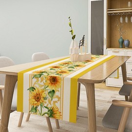 JanJCurt - Camino de mesa de girasol amarillo, primavera, verano, temporada, floral, rústico, clásico, con estampado de flores, para el hogar, cocina, comedor, fiesta, decoración de mesa, 13 x 70