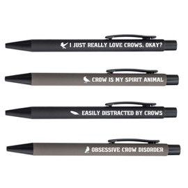 InnoBeta Crow Gifts for Crow Lover, Ballpoint Pen Set of 4, Gifts for Crow Nerd on Birthday, Christmas and any Special Occasion