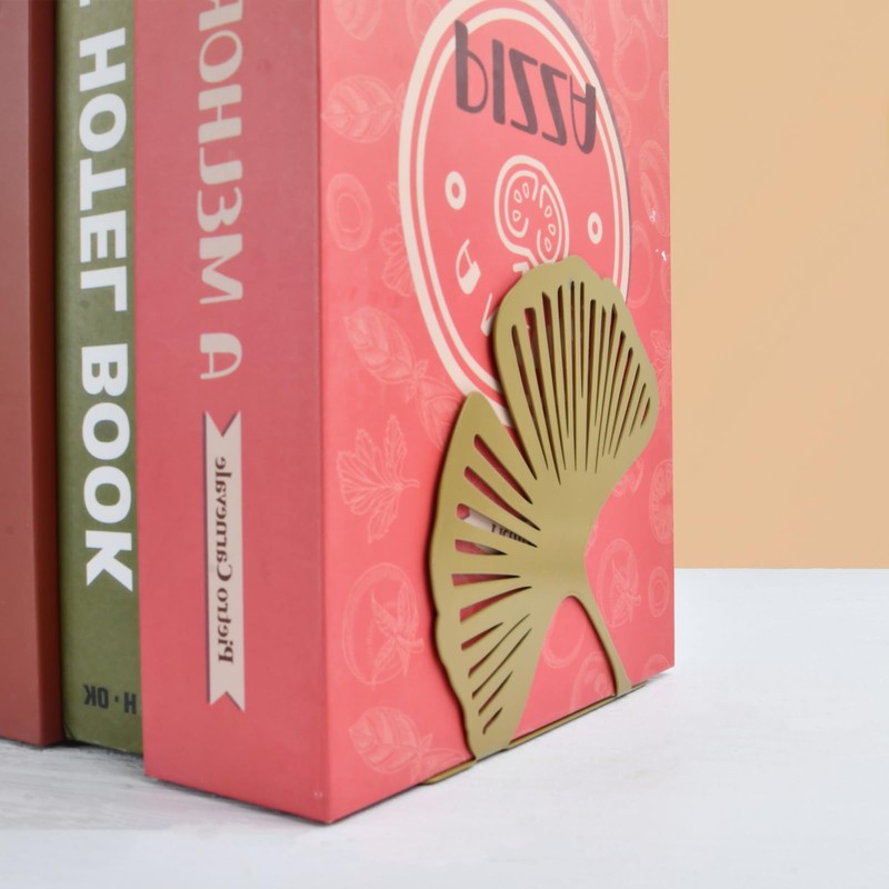 Metal Bookends, Gingko Bookend, Decorative Metal Book Stand Set in