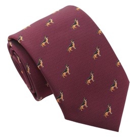 DQT Men's Embroidered Dog Print Novelty Classic Tie - Burgundy German Shepherd